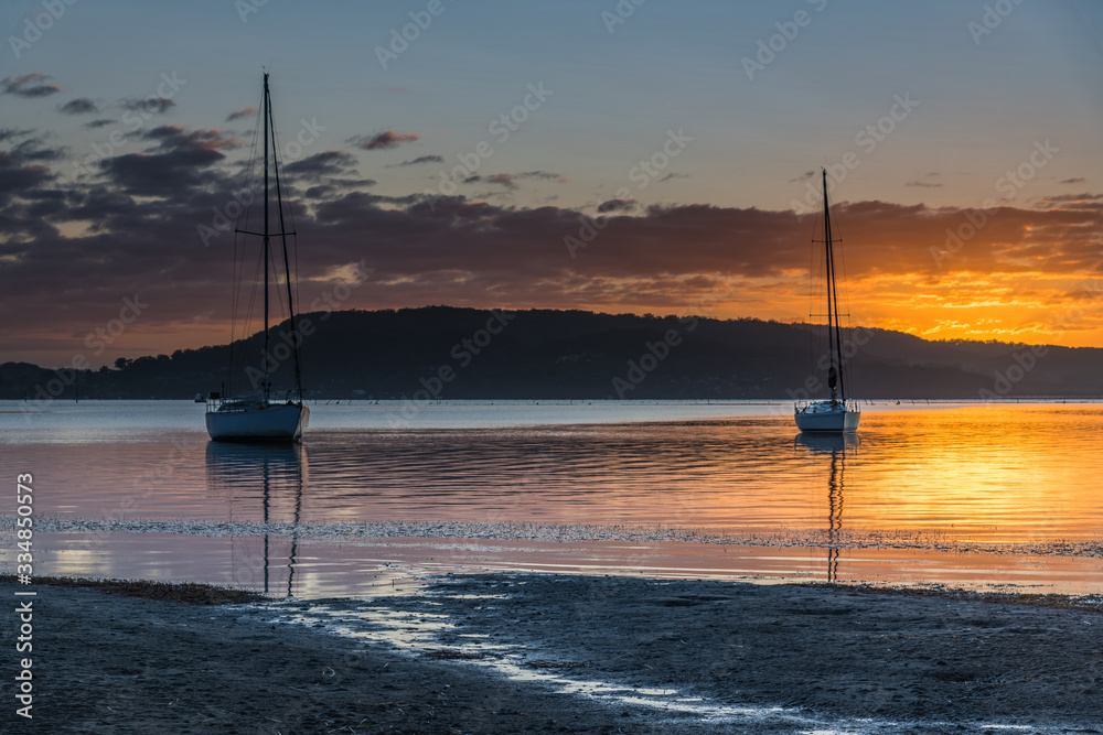 Boats and a Bay Sunrise Waterscape Boats and a Bay Sunrise Waterscape