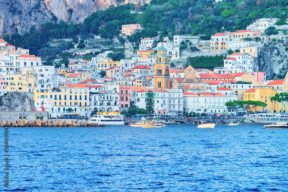 Beautiful Amalfi town and Tyrrhenian sea in autumn