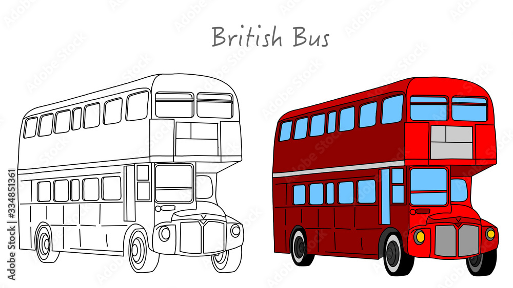 gå ind liste fornærme Red British bus. England, London double decker bus . Black white, technic draw  sketch and red colored