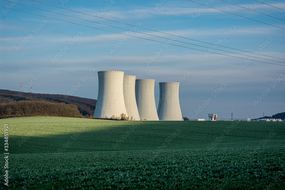 Nuclear Power Plant with the Blue Sky in The Background