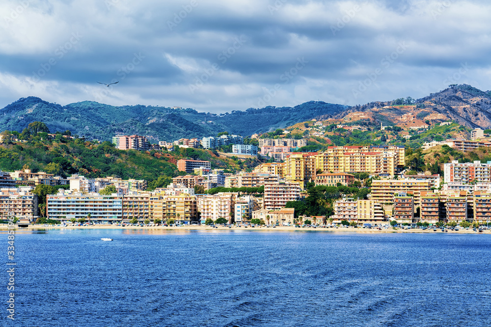 Cityscape of Messina at  Mediterranean Sea on Sicily island
