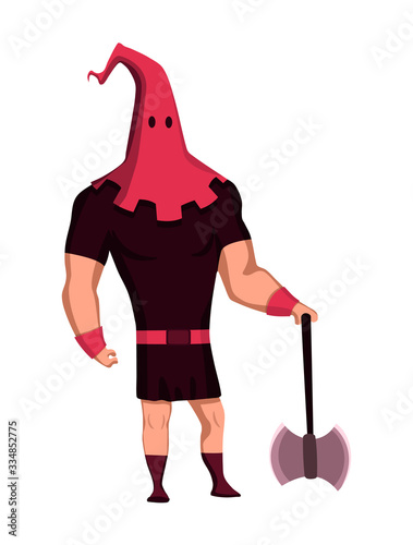 The court executioner color flat icon. Medieval executioner character standing with ax. Vector Illustration on a white background