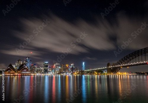 Sydney skyline at night with reflections