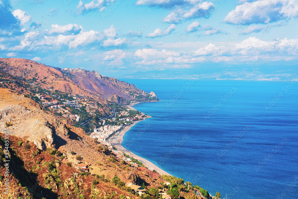 Landscape of Taormina and Mediterranean Sea Sicily