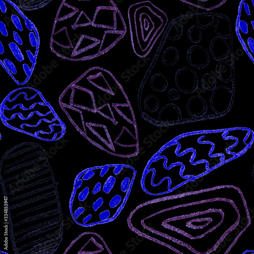 Creative seamless pattern with beautiful bright abstract spots. Colorful text...