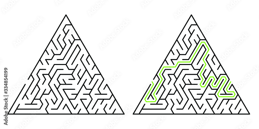 20-cell-wide triangular maze with solution