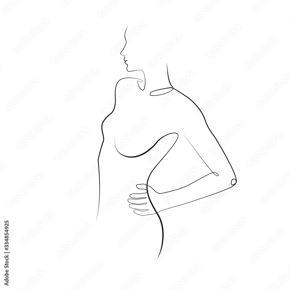Nude woman silhouette one line drawing on white isolated background. Vector illustration Nude woman silhouette one line drawing on white isolated background. Vector illustration