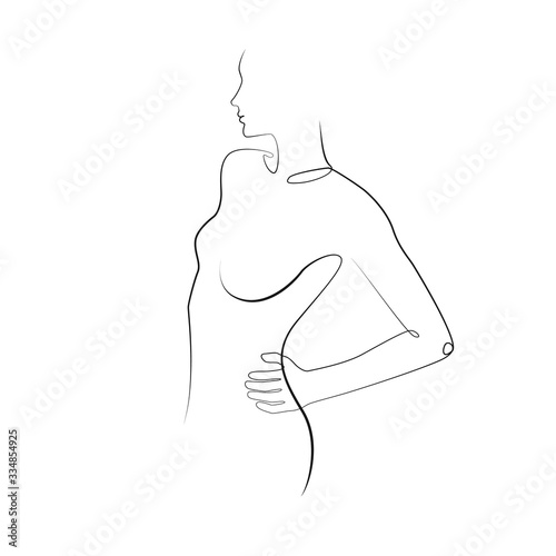 Nude woman silhouette one line drawing on white isolated background. Vector illustration
