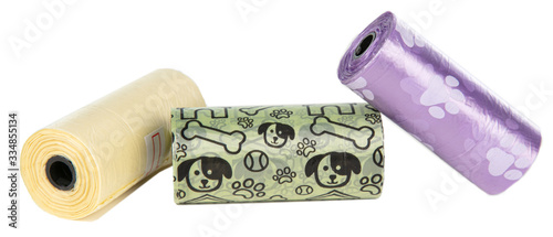 colourful bag rolls for collecting dog excrement