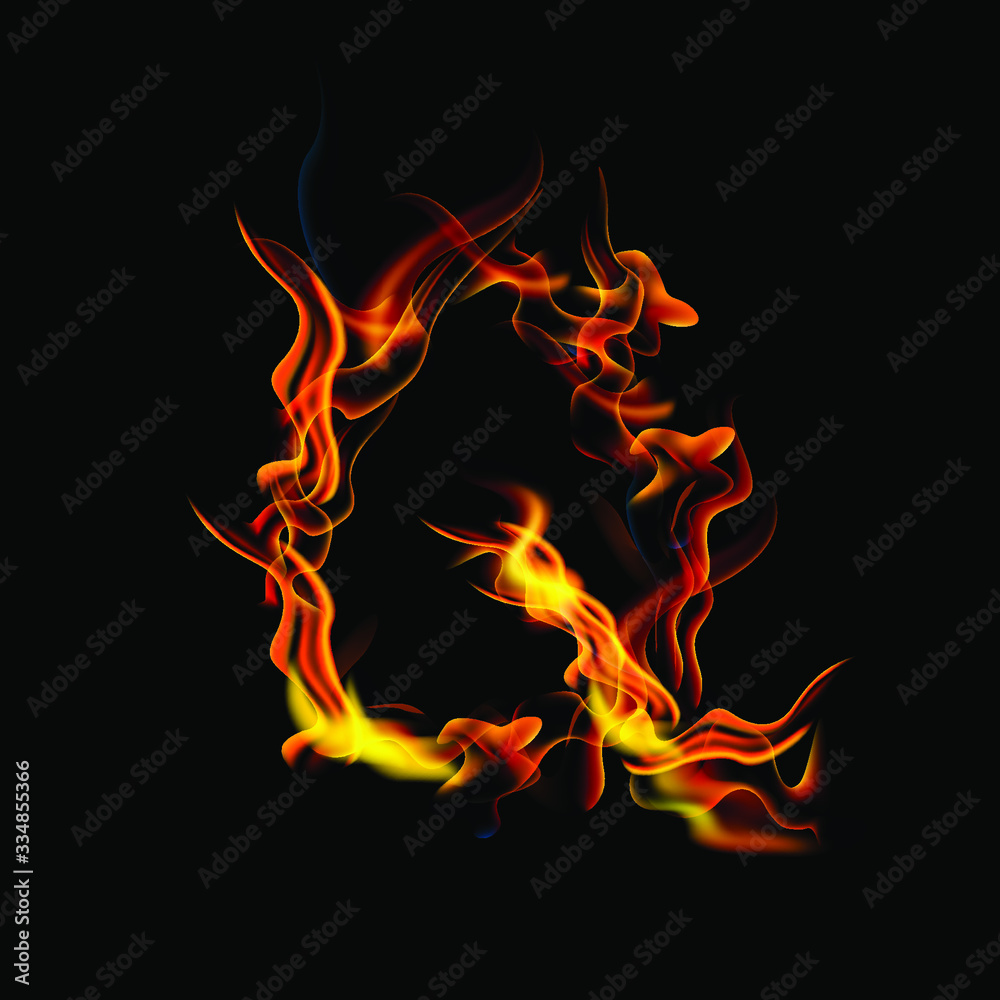 Fototapeta premium letter Q fire or shades of horror, burning letters, Latin fonts from fire, collection of fonts, fire for creative business logos and GAME