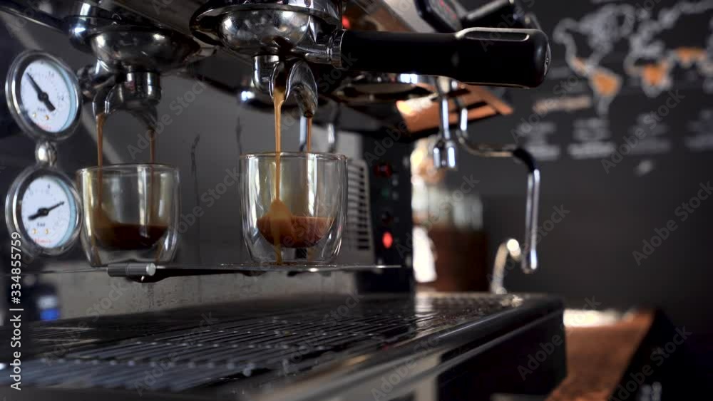 Brewing espresso coffee from professional machine Brewing espresso coffee from professional machine