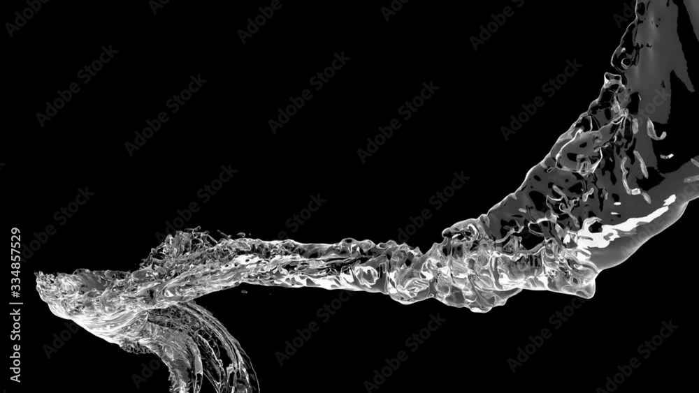 4k 60 fps slow motion vortex water flow with a splashes isolated on a black background with alpha matte