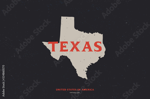 Retro map of Texas, USA. Texas state border. Vintage vector illustration isolated on a dark background.