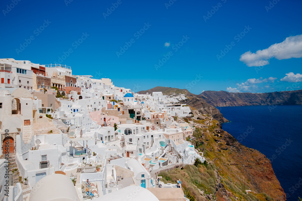 white houses in santorini with sea view, beautiful landscape