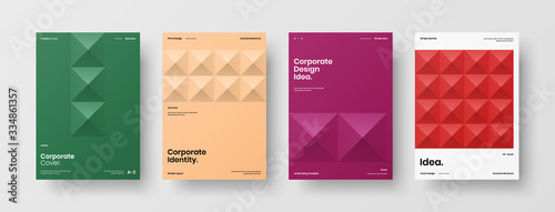 Company identity brochure template collection. Business presentation vector A4 vertical orientation front page mock up set. Corporate report cover abstract geometric illustration design layout bundle.
