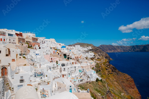 white houses in santorini with sea view, beautiful landscape
