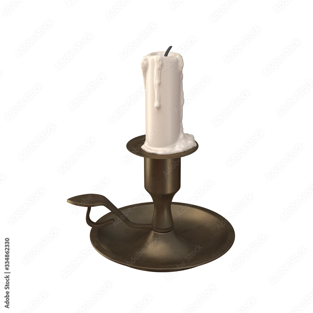 Candlestick with a candle isolated on a white background. 3D image Candlestick with a candle isolated on a white background. 3D image