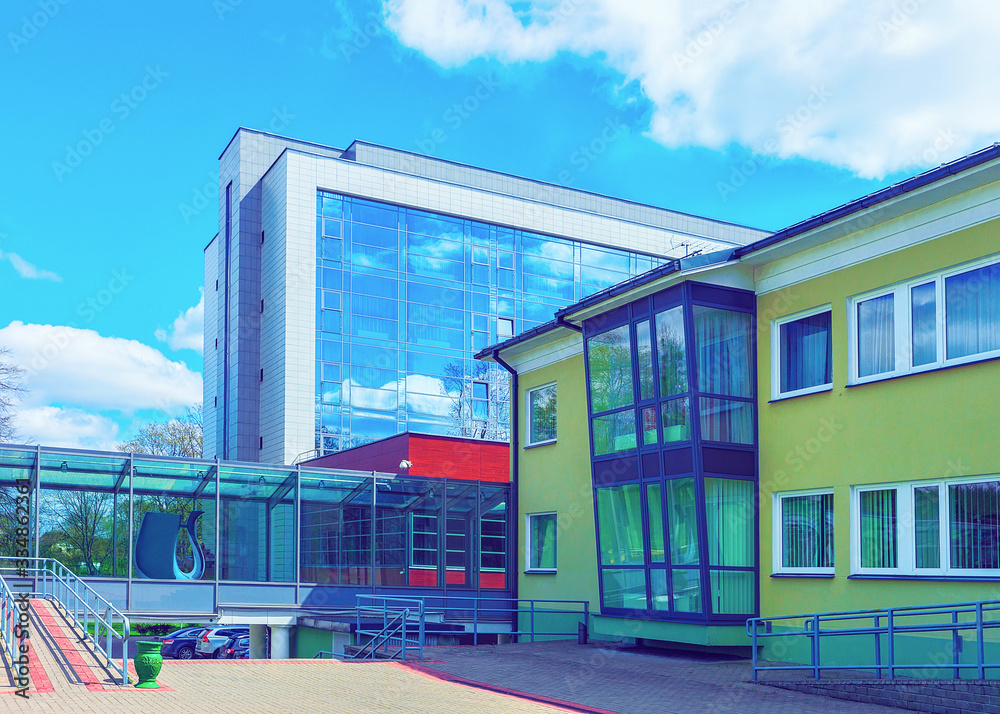 Naklejka premium Buildings in Druskininkai spa town toned