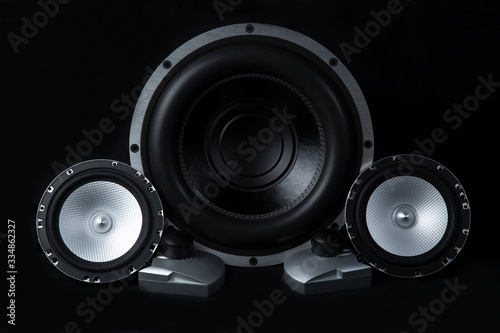 Car audio system on a black background.Subwoofer.