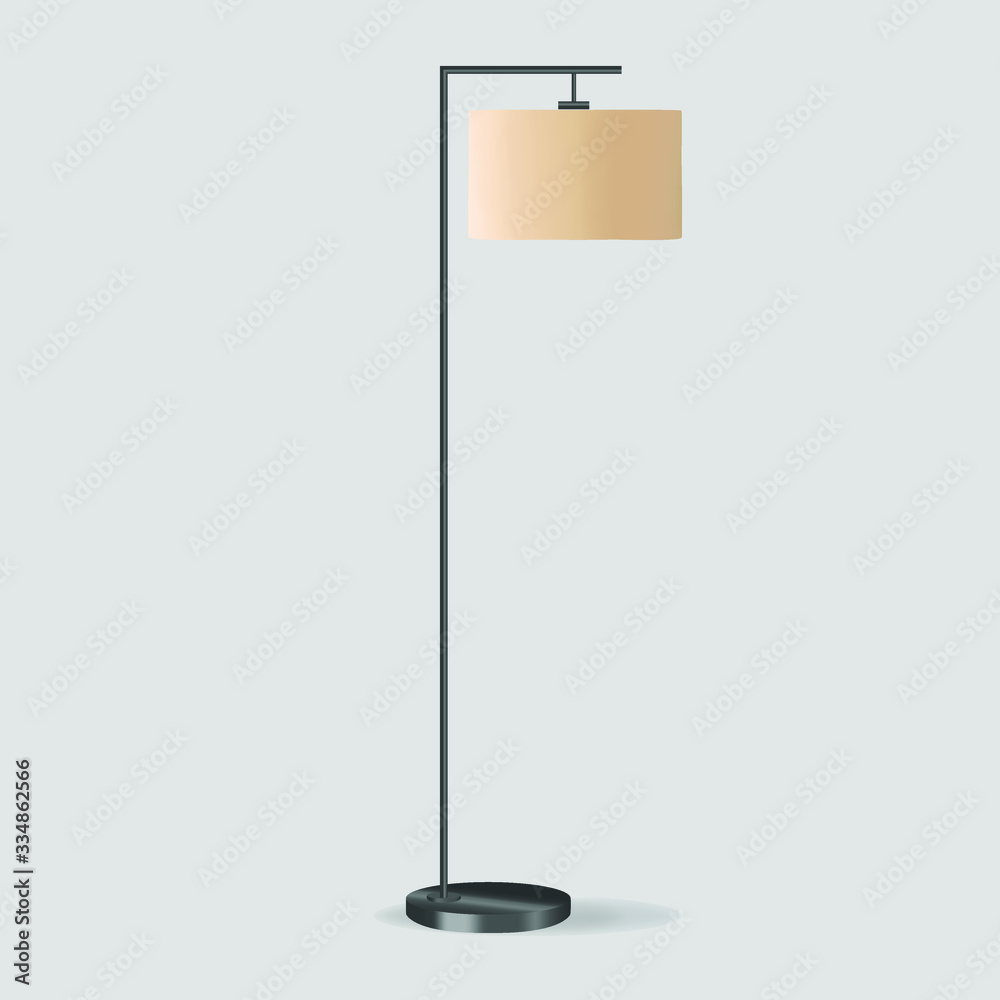 Realistic modern floor lamp. Original Sample model. Vector illustration on a light grey background. Realistic modern floor lamp. Original Sample model. Vector illustration on a light grey background.