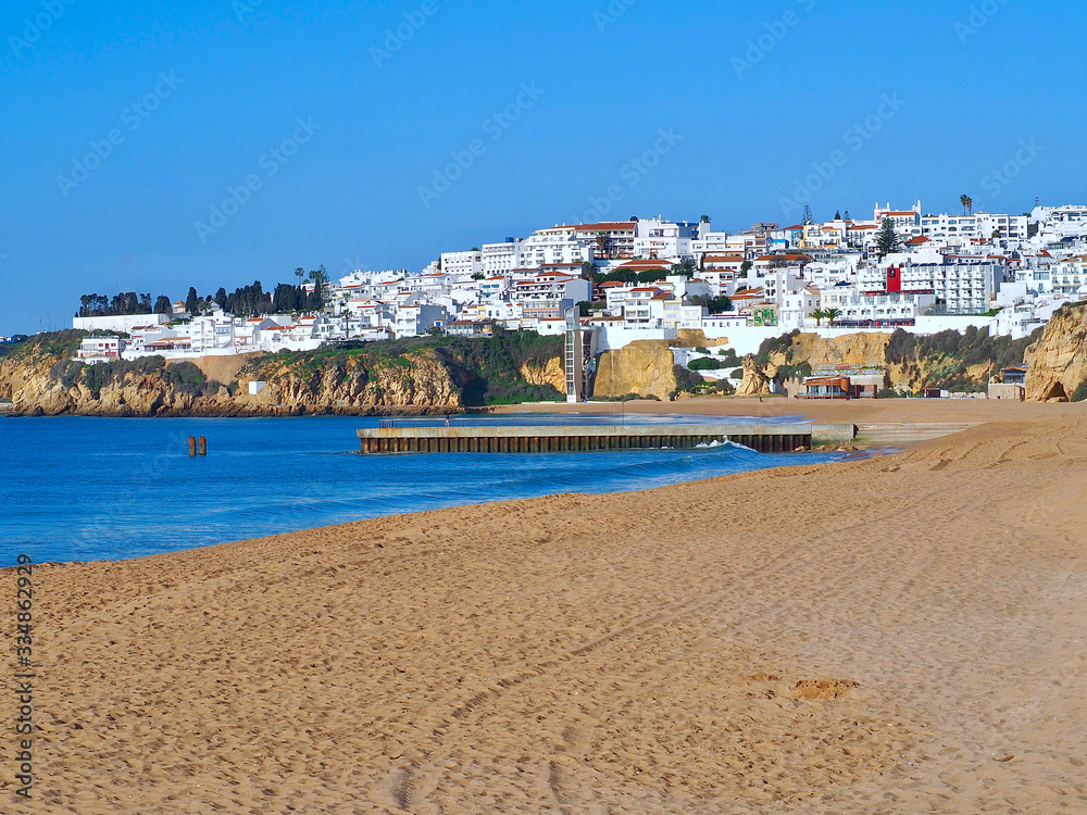 Empty Cityscape and beach of Albufeira in Portugal