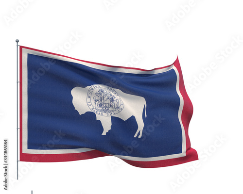 State of Wyoming flag. Flags of the states of USA. Isolated on WHITE background 3D illustration. photo