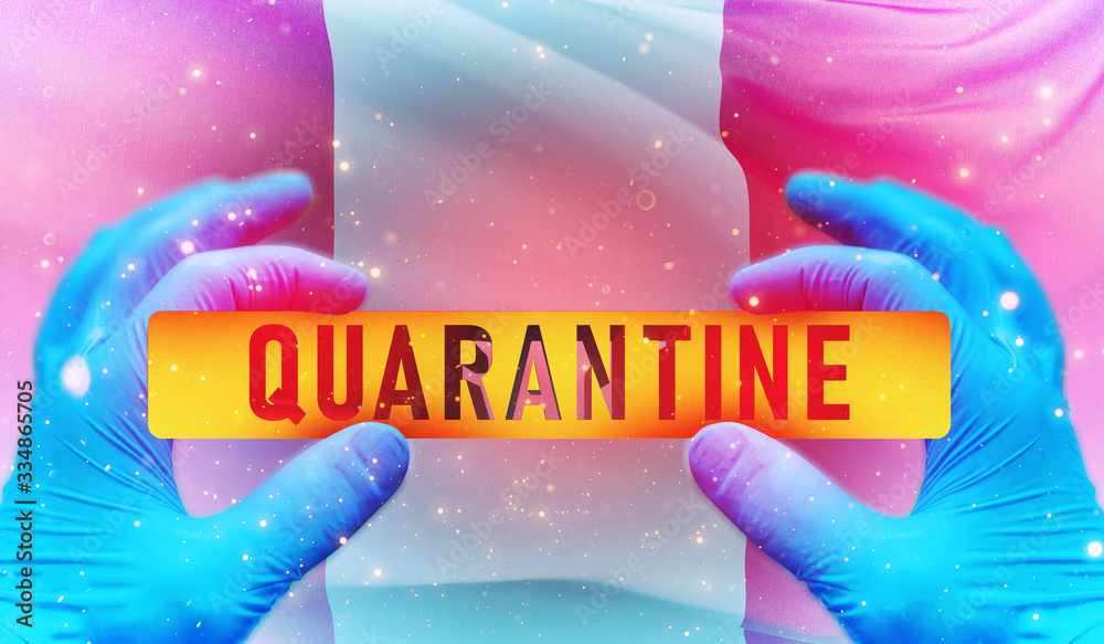Quarantine area concept,, medical concept with flag of Peru. Pandemic 3D illustration.