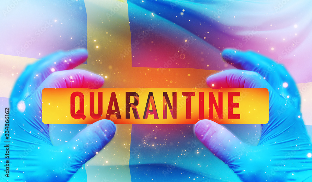 Quarantine area concept,, medical concept with flag of Sweden. Pandemic 3D illustration.