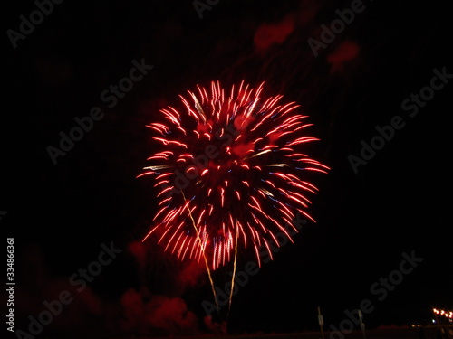 bright red firework againsts black sky
