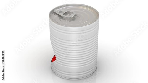 Pills in a tin. Red and white capsules inside a roatating tin can. Reserve of medical drugs. Isolated. 3D illustration photo