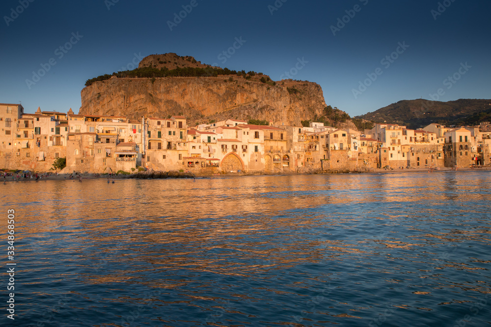 Cefalu city from Sicily Italy at sunset 