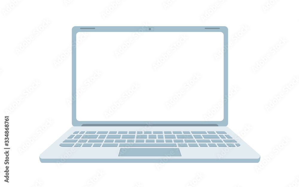Modern open laptop mockup front view isolated on white background. Technology Vector illustration frameless with blank screen. Copy space monitor. Light clear frame design. Computer template clipart Modern open laptop mockup front view isolated on white background. Technology Vector illustration frameless with blank screen. Copy space monitor. Light clear frame design. Computer template clipart