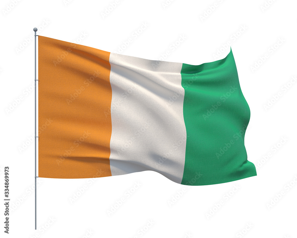 Waving flags of the world - flag of Cote Ivoire. Isolated on WHITE background 3D illustration. Waving flags of the world - flag of Cote Ivoire. Isolated on WHITE background 3D illustration.