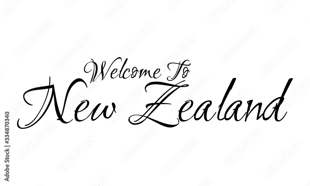 Welcome To New Zealand Creative Cursive Grungy Typographic Text on White Background