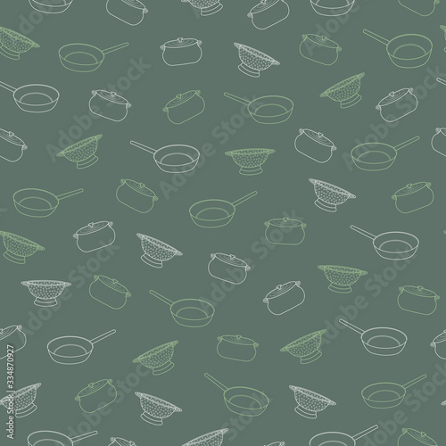 Dark Green and White Kitchen Theme Seamless Repeating Pattern. Beautiful hand drawn vector design perfect for fabric  scrapbooks  home and kitchen decor  gifts  projects  marketing and packaging.