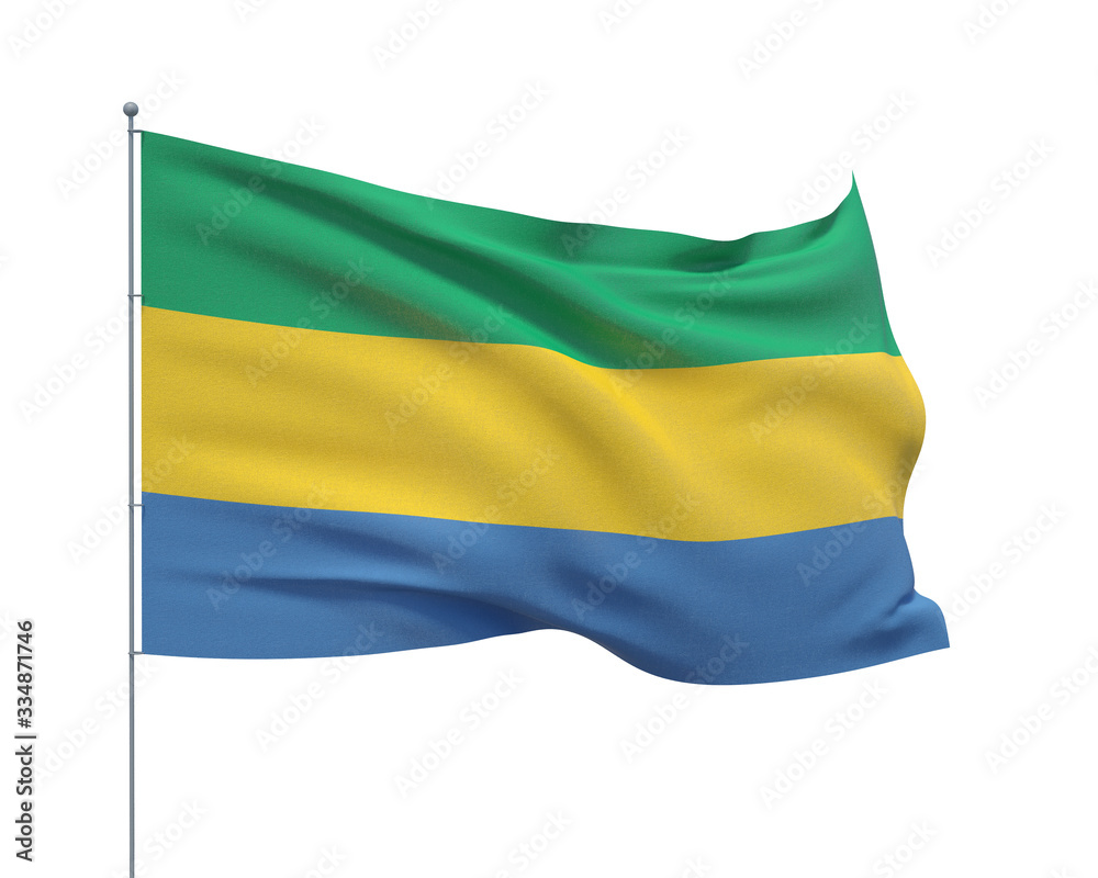 Waving flags of the world - flag of Gabon. Isolated on WHITE background 3D illustration. Waving flags of the world - flag of Gabon. Isolated on WHITE background 3D illustration.