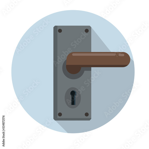 Door handle. Doorway and entrance element. Lock and keyhole. Opening and closing. Cartoon flat icon