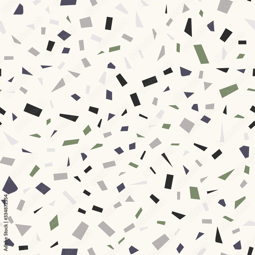 Terrazzo flooring vector seamless pattern in cold colors. Texture of classic italian type of floor in Venetian style composed of natural stone, granite, quartz, marble, glass and concrete