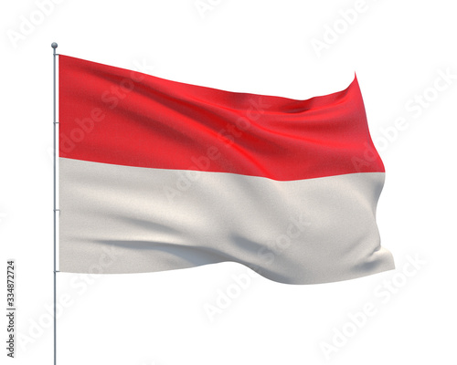 Waving flags of the world - flag of Indonesia.  Isolated on WHITE background 3D illustration.
