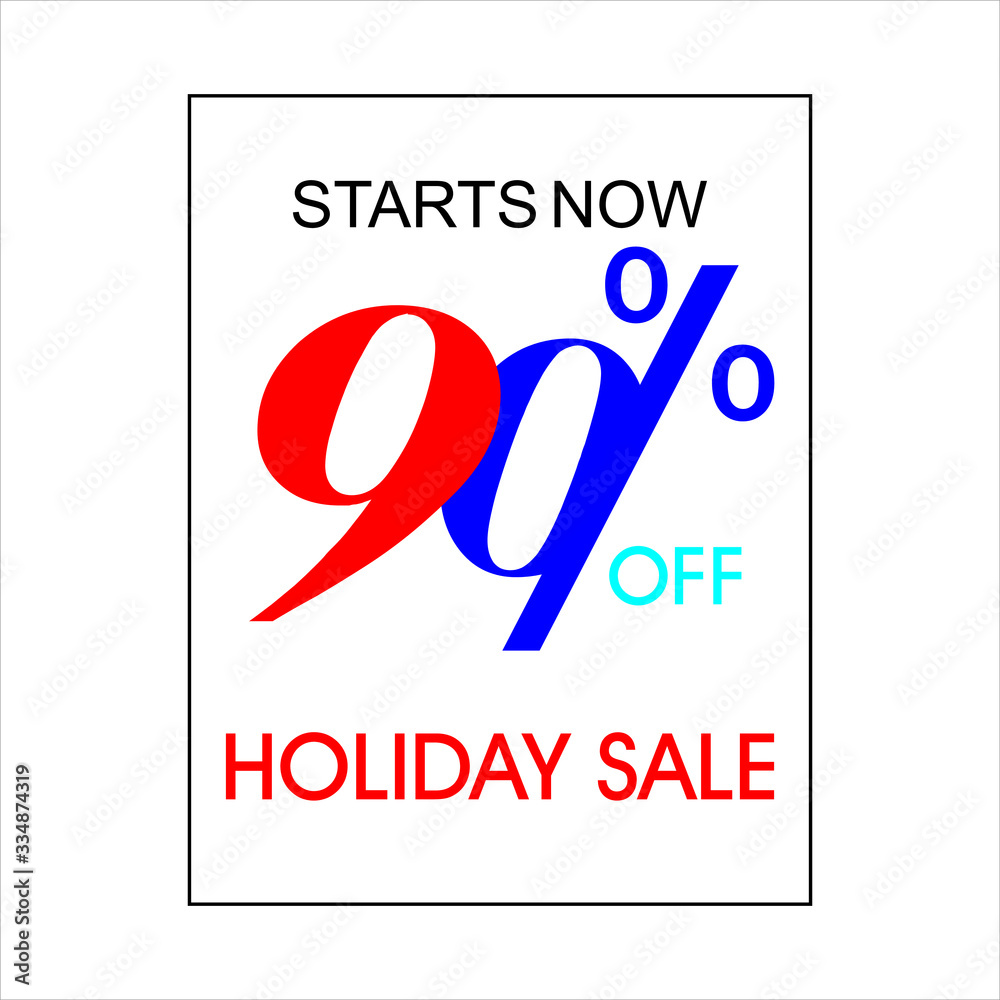 Fototapeta premium Holiday Sale Banner, 90% OFF Special Offer Ad. Discount Promotion Vector Banner. Price Discount Offer. Season Sale Promo Sticker colorful background.