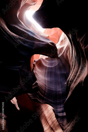 Page, Arizona / USA - August 05, 2015: Rock formations inside Upper Antelope Canyon, Page, Arizona, USA