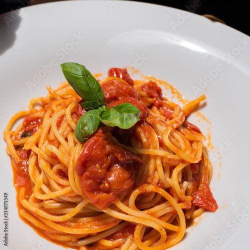 delicious spaghetti with tomato sauce
