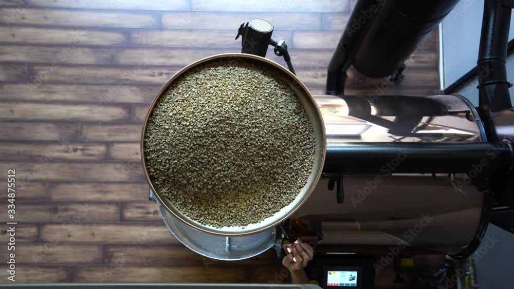 Process of green coffee beans in professional coffee roaster machine