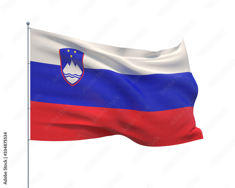 Waving flags of the world - flag of Slovenia. Isolated on WHITE background 3D illustration. Waving flags of the world - flag of Slovenia. Isolated on WHITE background 3D illustration.