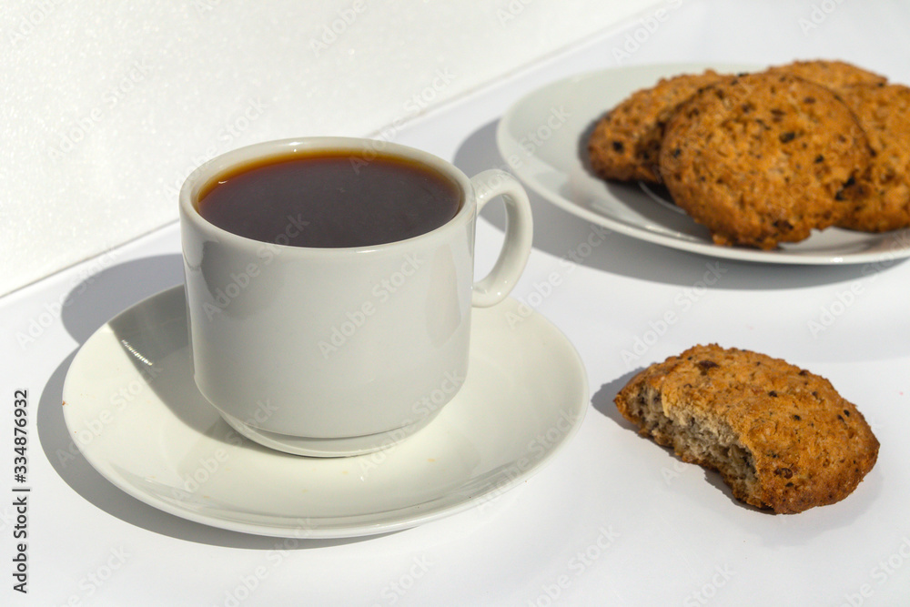 Espresso coffee and biscuits breakfast outdoors Espresso coffee and biscuits breakfast outdoors