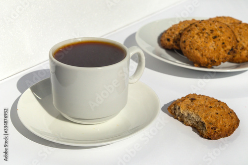 Espresso coffee and biscuits breakfast outdoors