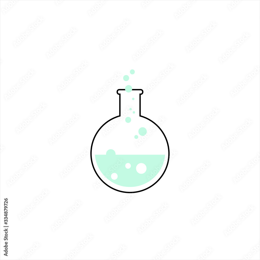 Obraz premium Lab flask with liquid and bubbles inside. Vector illustration