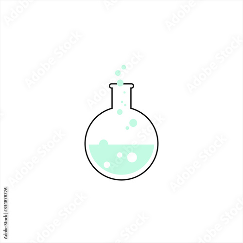 Lab flask with liquid and bubbles inside. Vector illustration