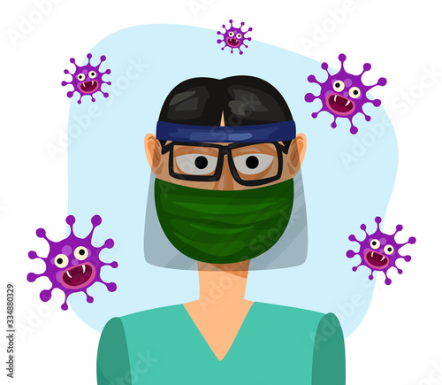 doctor in protective suit with virus. covid-19, coronavirus concept.