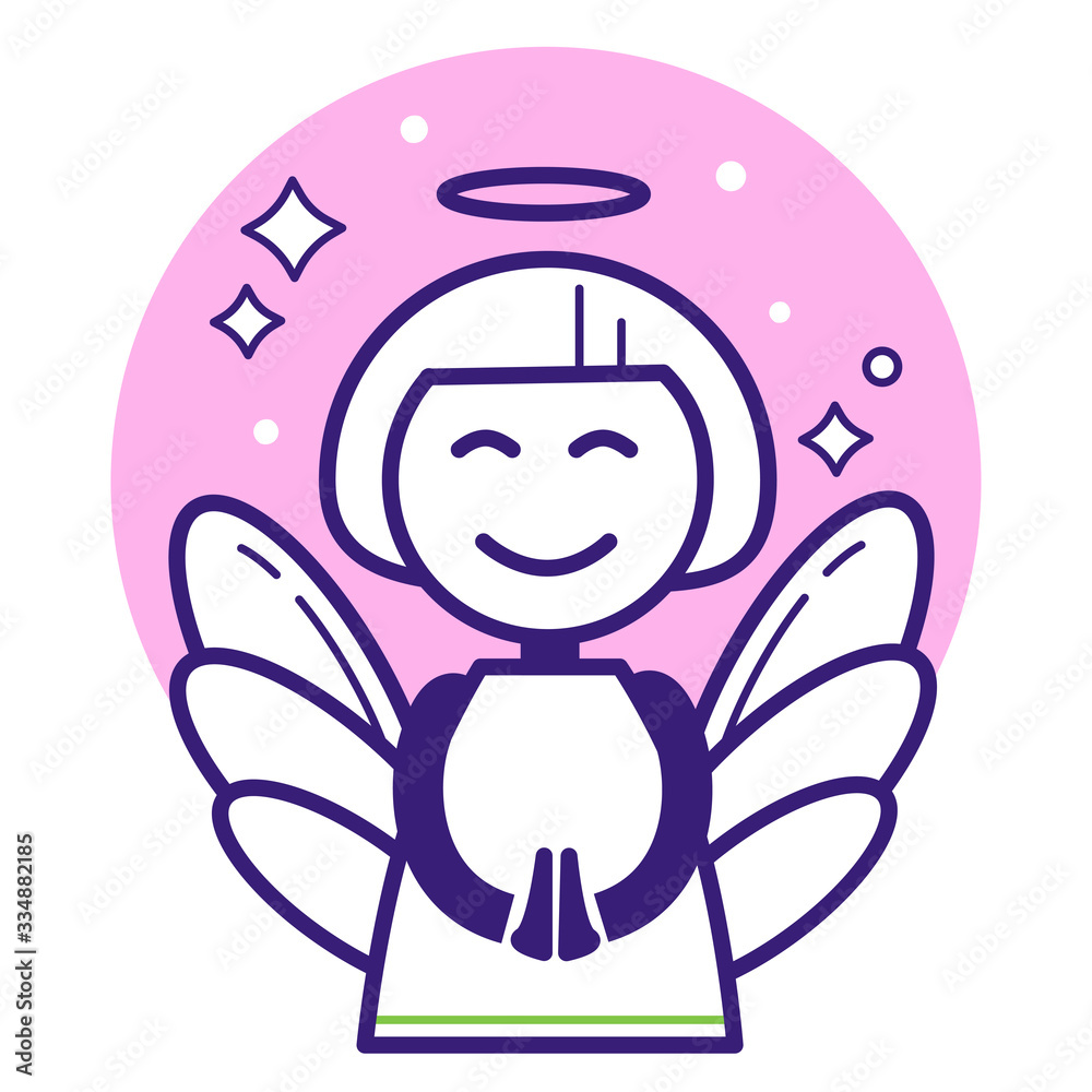 Cute Stylized Angel icon. For Easter, Christmas Holiday. Flat color icon, part of vector set. Pink color Cute Stylized Angel icon. For Easter, Christmas Holiday. Flat color icon, part of vector set. Pink color